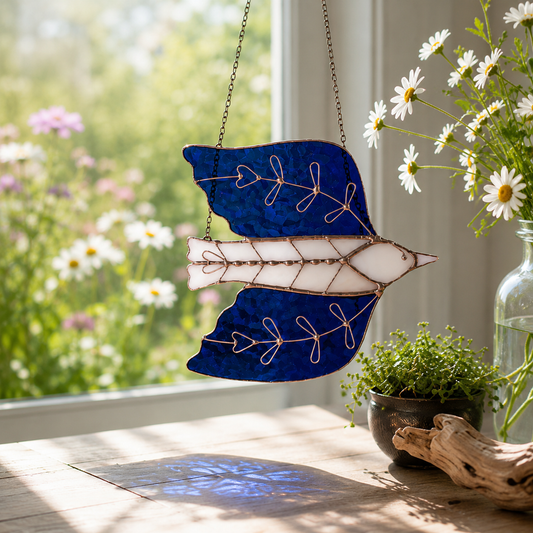 Folk Art Sparrow Glass Suncatcher - Samara Designs Studio