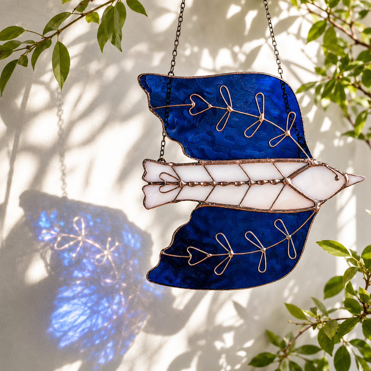Folk Art Sparrow Glass Suncatcher - Samara Designs Studio