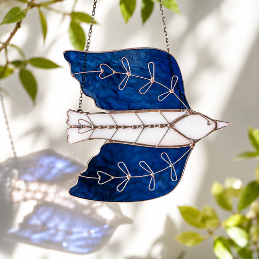 Folk Art Sparrow Glass Suncatcher - Samara Designs Studio