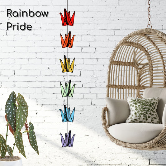 Rainbow Pride Stained Glass Crane Mobile | LGBTQ+, Transgender, Queer, Bisexual Inspired Decor - Samara Designs Studio