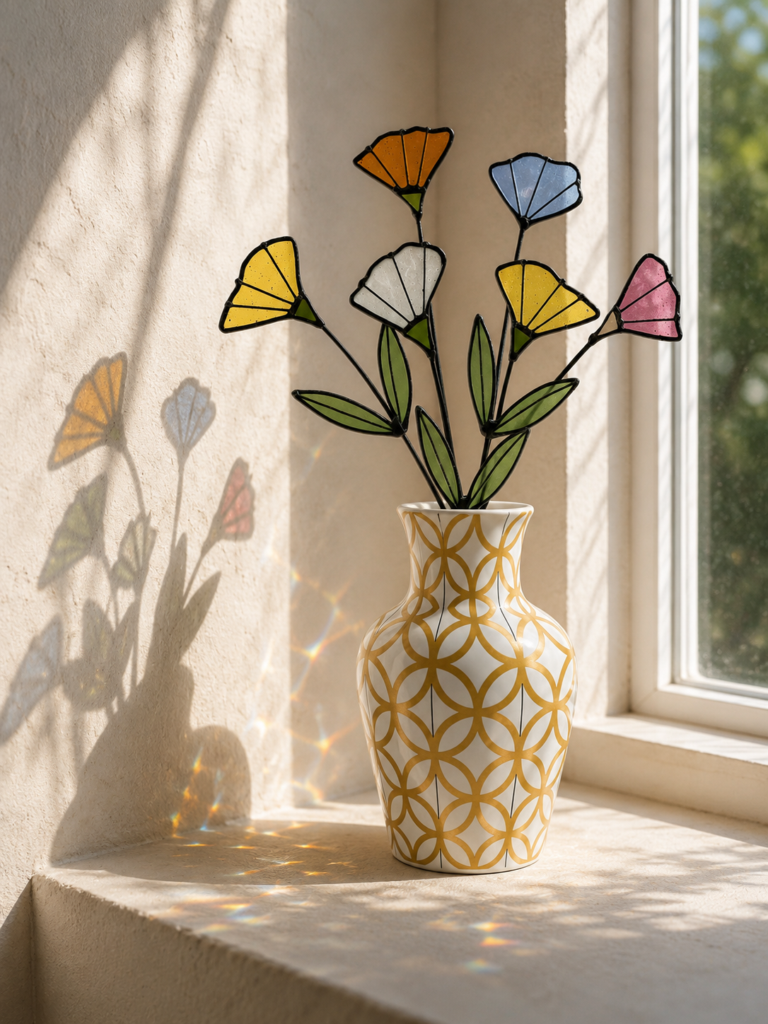 Handmade Stained Glass Wildflower Arrangement – Colorful Mixed Blooms - Samara Designs Studio
