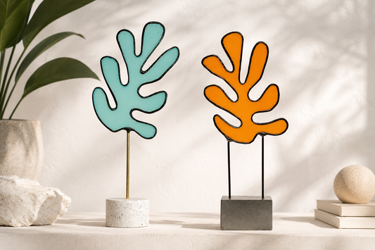 Modern Glass Sculpture, Abstract Botanical Decor, Stained Glass Art Object, Mid Century Inspired Home Decor - Samara Designs Studio