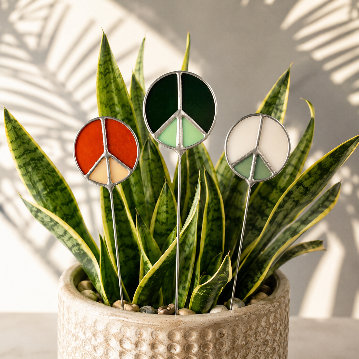 Stained Glass Peace Sign Plant Stakes | Retro Hippie Decor - Samara Designs Studio