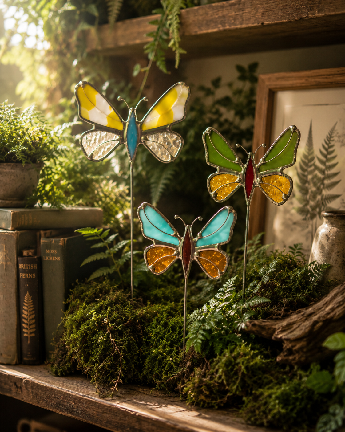 Handmade Stained Glass Butterfly Plant Stakes - Samara Designs Studio