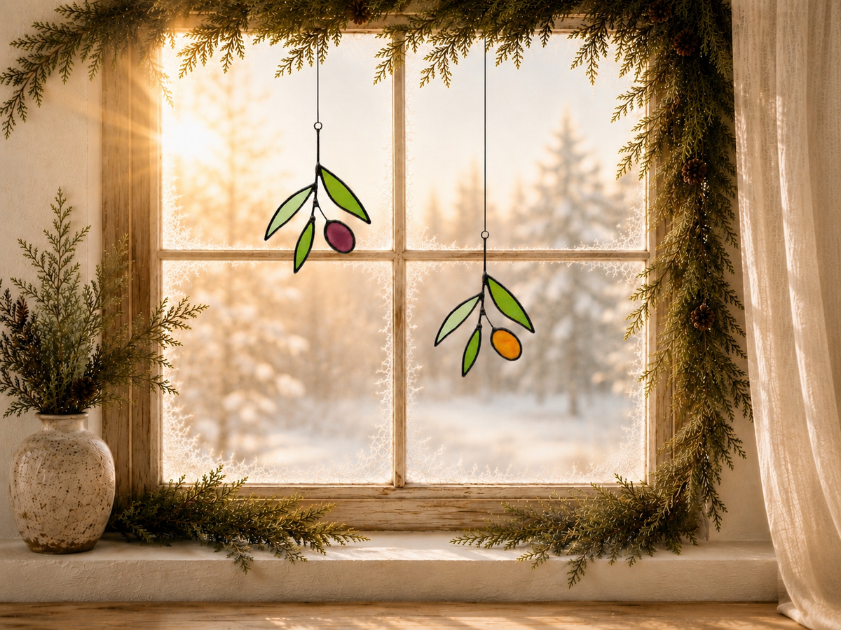 Mini Stained Glass Olive Branch Suncatcher - Samara Designs Studio