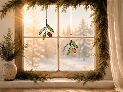 Mini Stained Glass Olive Branch Suncatcher - Samara Designs Studio