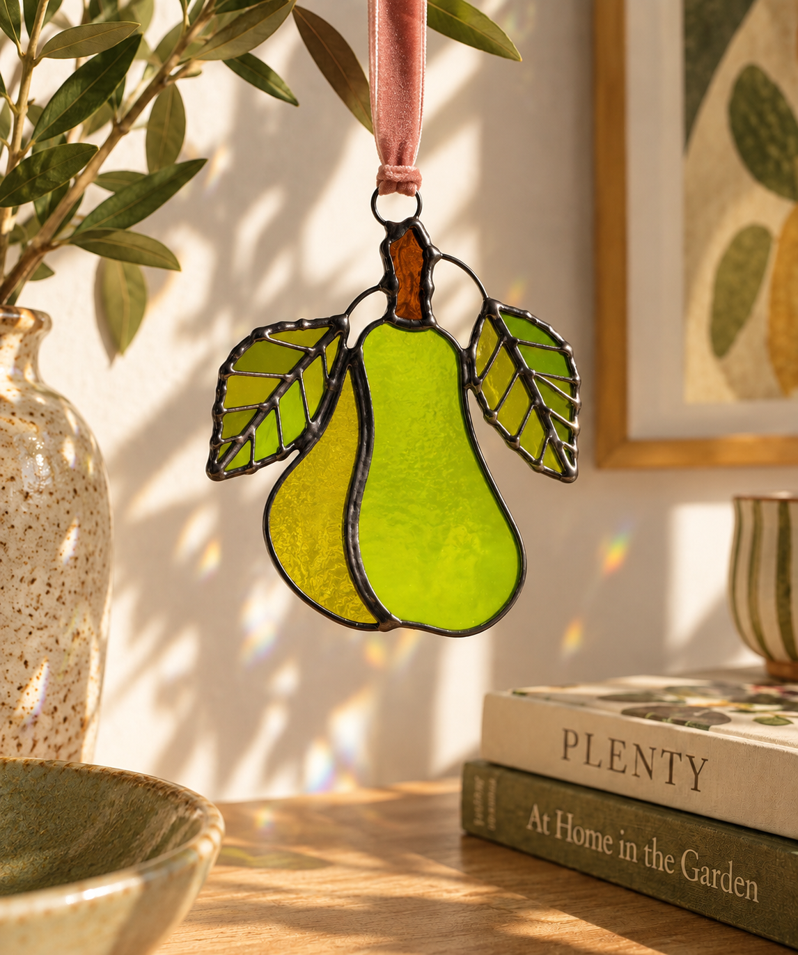 Pear & Fig Stained Glass Ornament Gift Set