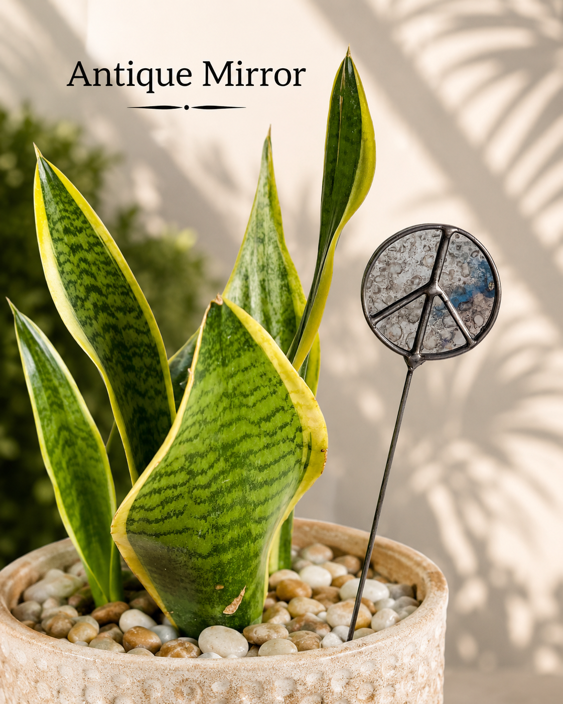 Mirror Peace Sign Plant Stakes – Plain or Antique Glass - Samara Designs Studio