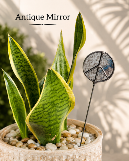 Mirror Peace Sign Plant Stakes – Plain or Antique Glass - Samara Designs Studio