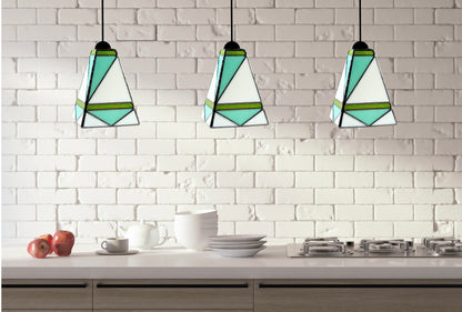 GeoGlow Mid-Century Modern Stained Glass Pendant – Designer Trio Set of 3 - Samara Designs Studio