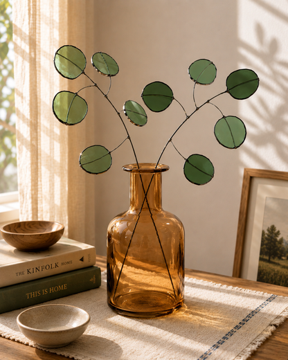 Stained Glass Eucalyptus Stem – Modern Greenery, Minimalist Home Decor, Handmade Glass Plant - Samara Designs Studio