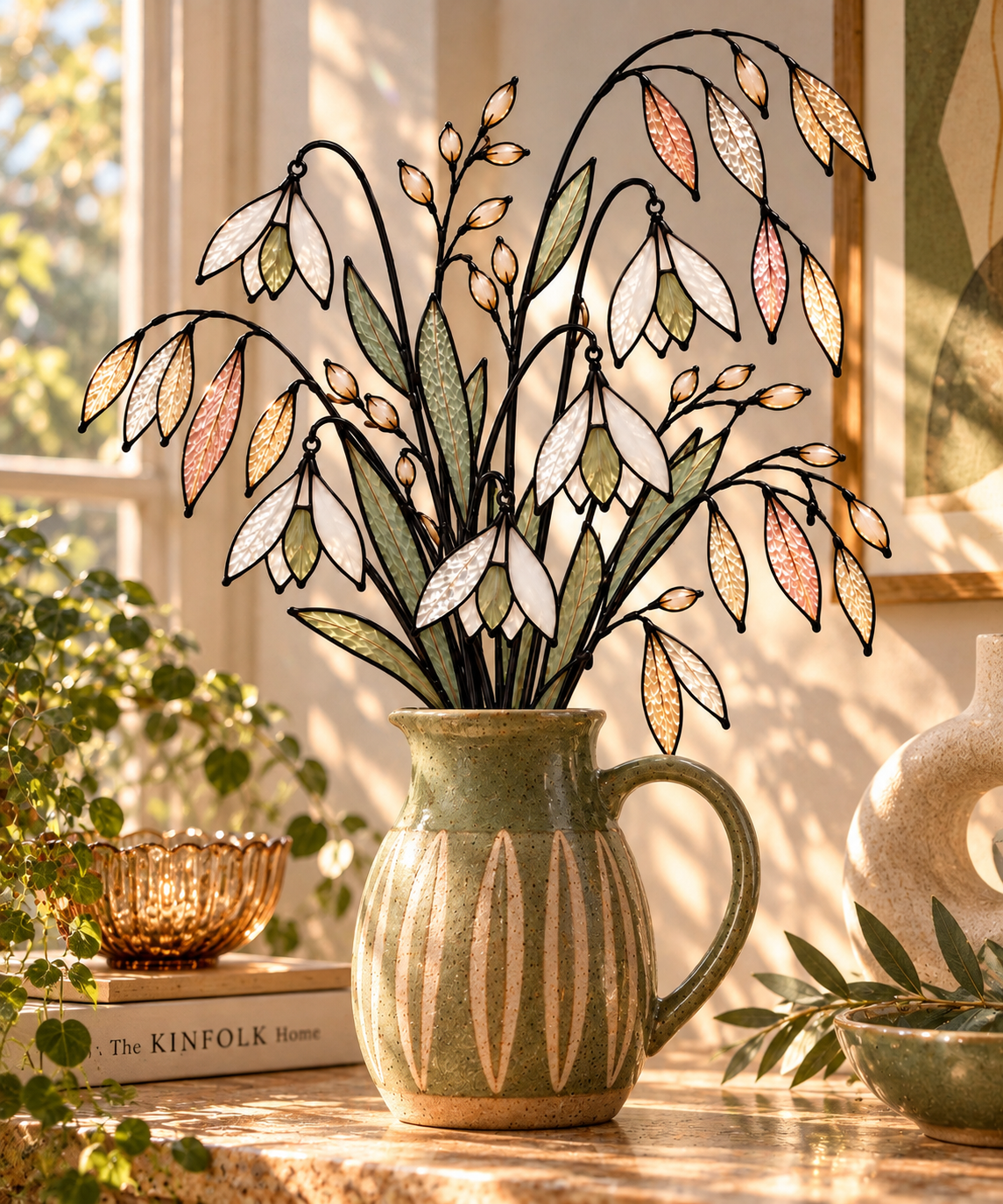 Sage & Champagne Meadow | Stained Glass Wildflower Arrangement - Samara Designs Studio