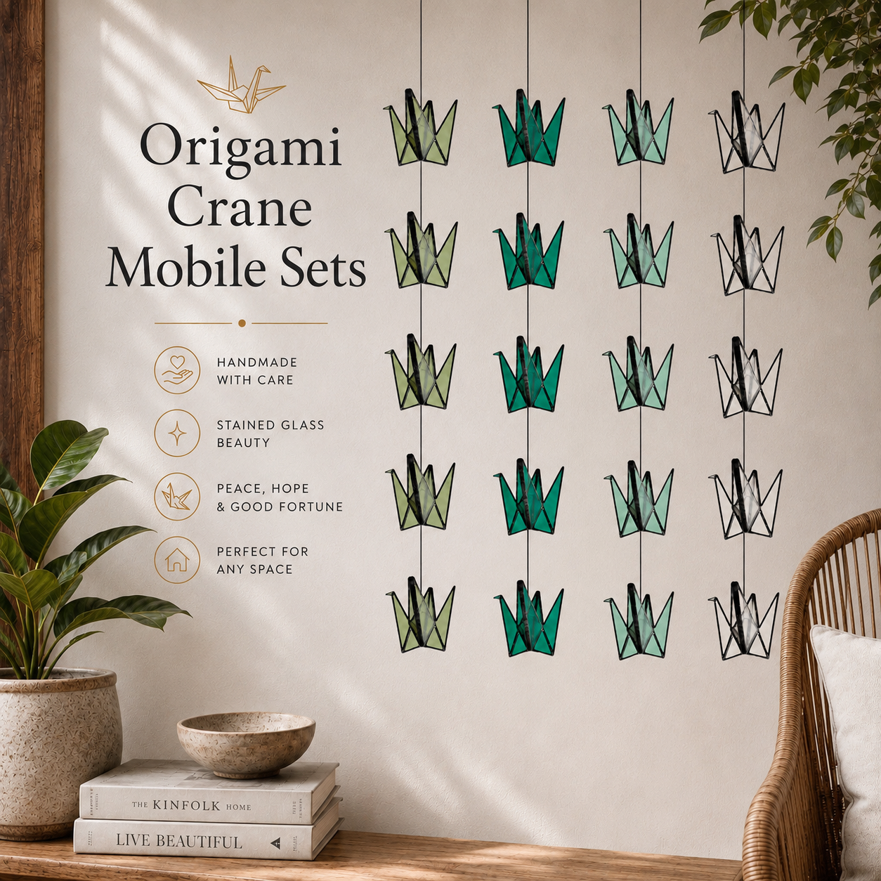 Stained Glass Origami Crane Mobile – Bird of Happiness - Samara Designs Studio