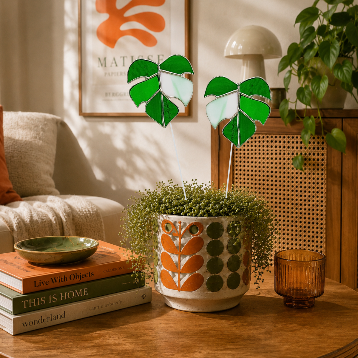 Monstera Leaf Glass Plant Stake | Handmade Stained Glass Gift - Samara Designs Studio