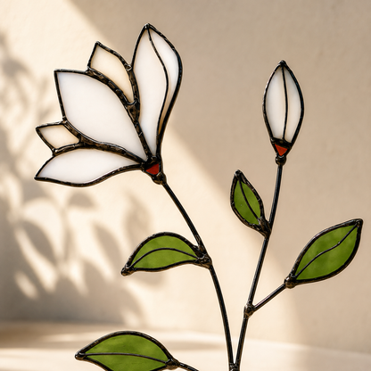 Handmade Stained Glass Magnolia Stem - Samara Designs Studio