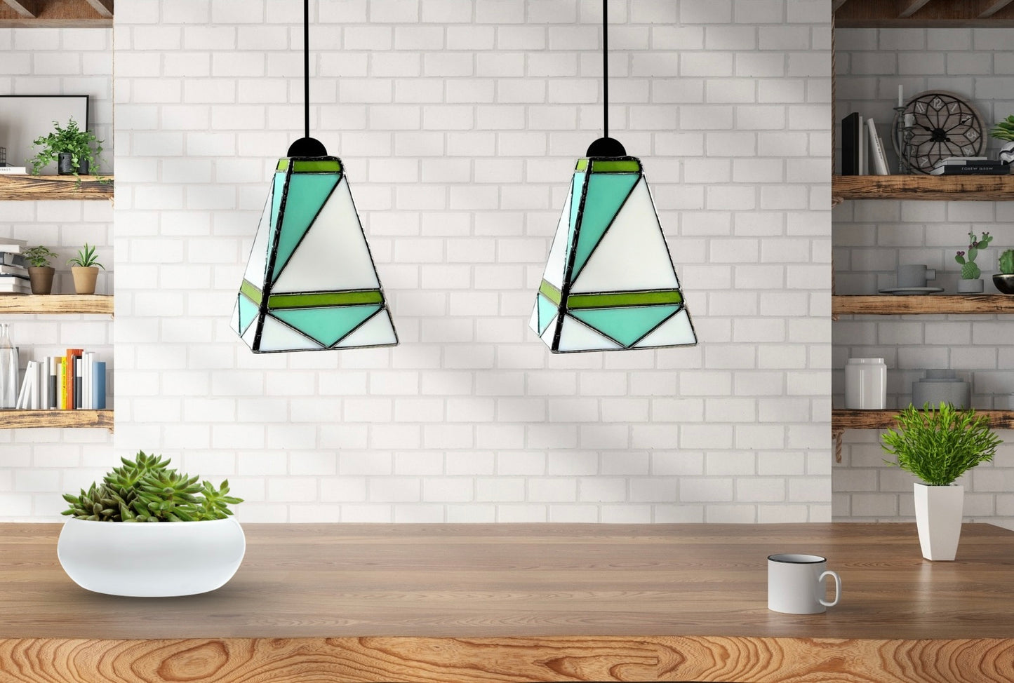 Mid Century Modern Stained Glass Pendant Light - Samara Designs Studio