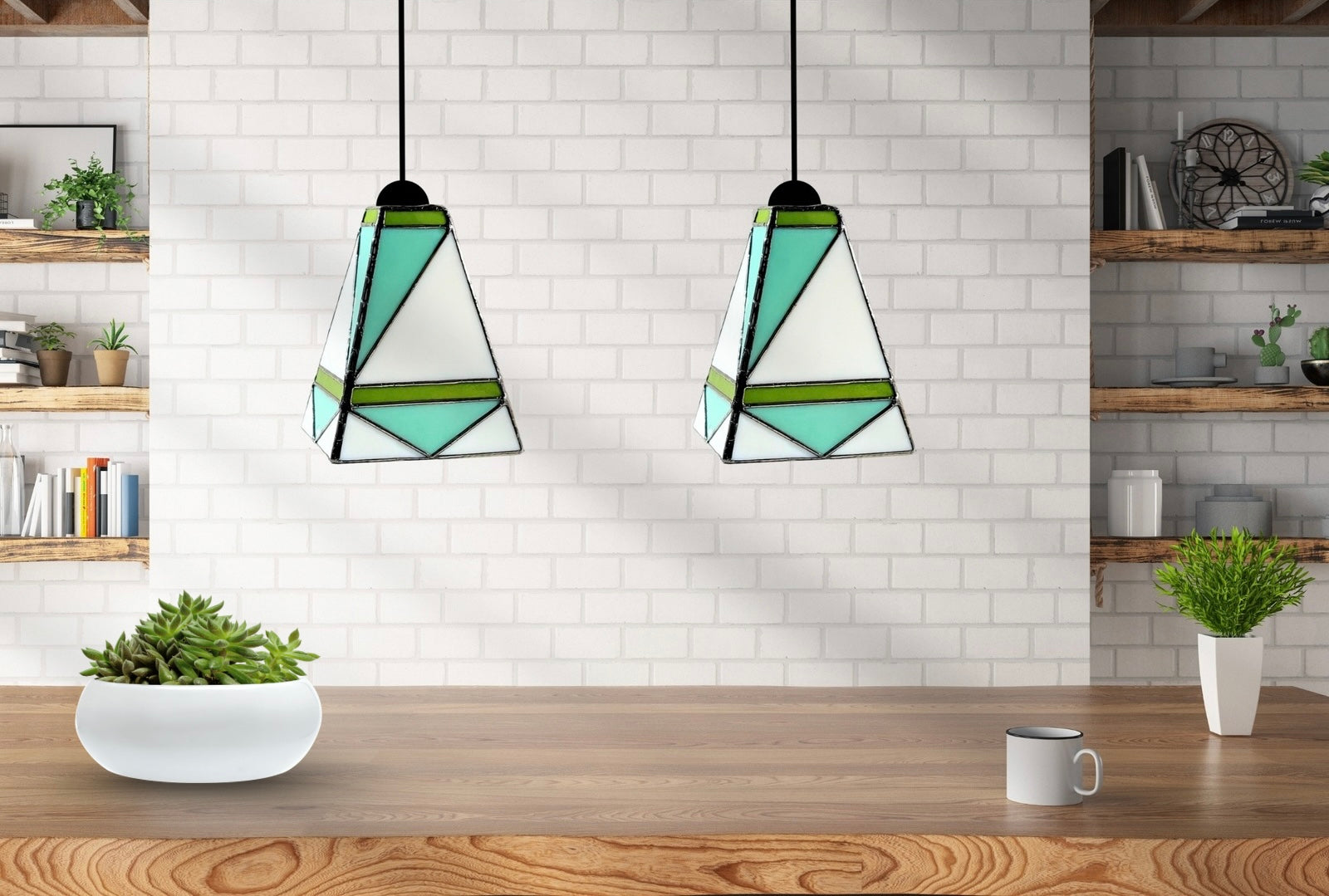 Mid Century Modern Stained Glass Pendant Light - Samara Designs Studio