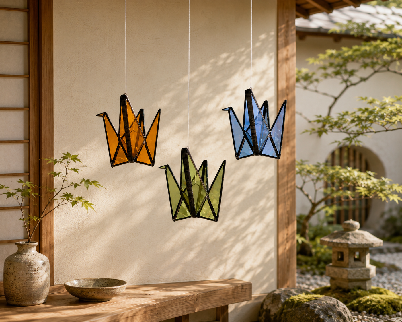 Stained Glass Origami Crane Suncatchers- Bird of Happiness - Samara Designs Studio