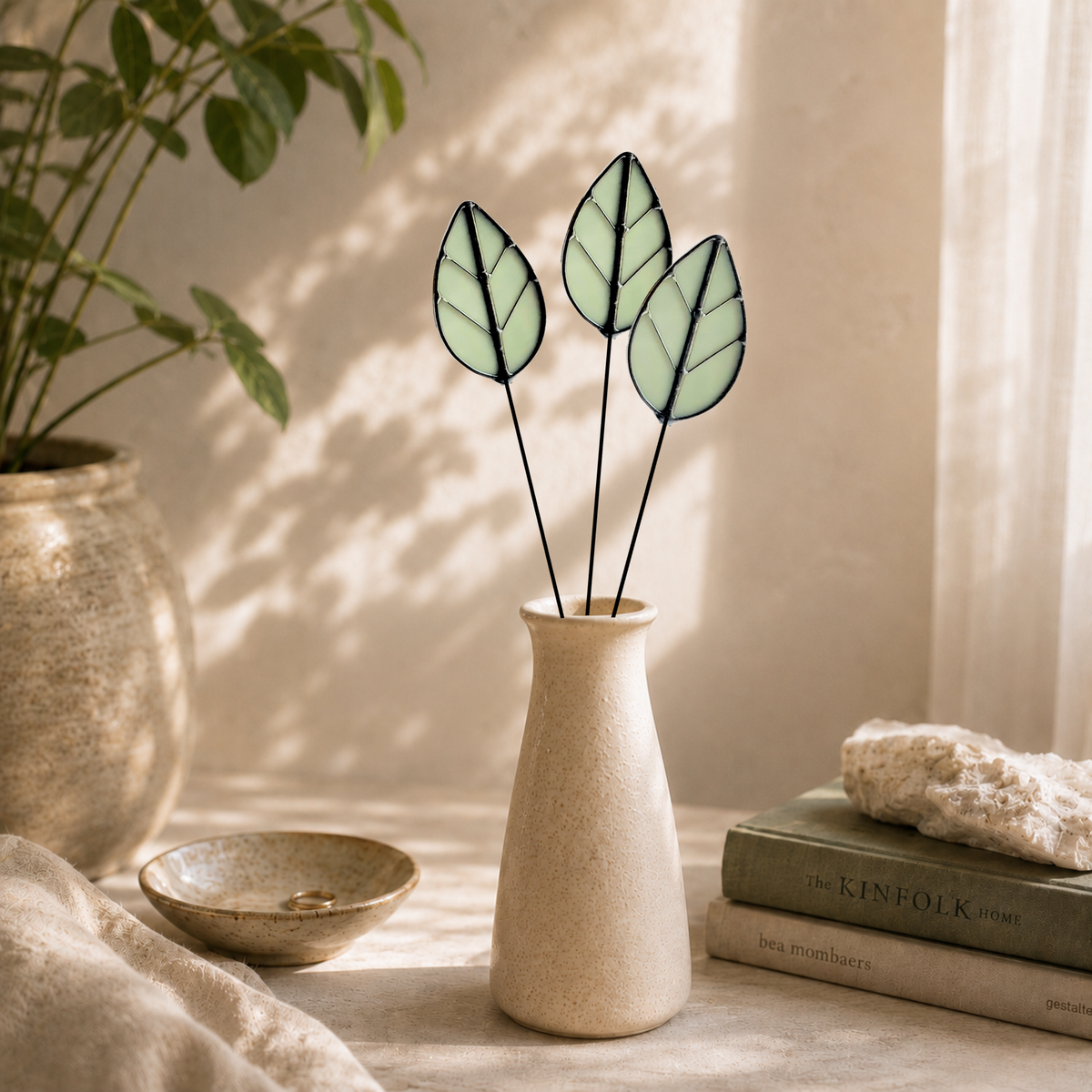 Handmade Stained Glass Leaf Stems & Plant Stakes