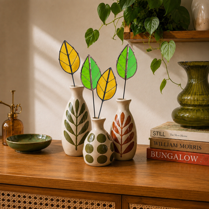 Handmade Stained Glass Leaf Stems & Plant Stakes