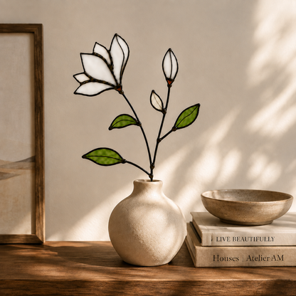 Handmade Stained Glass Magnolia Stem - Samara Designs Studio