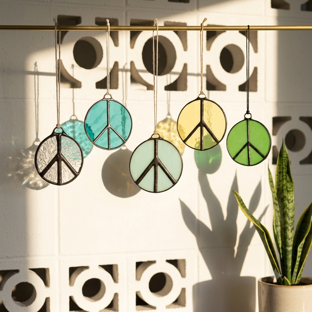 Palm Springs Peace Sign Stained Glass Suncatcher - Samara Designs Studio