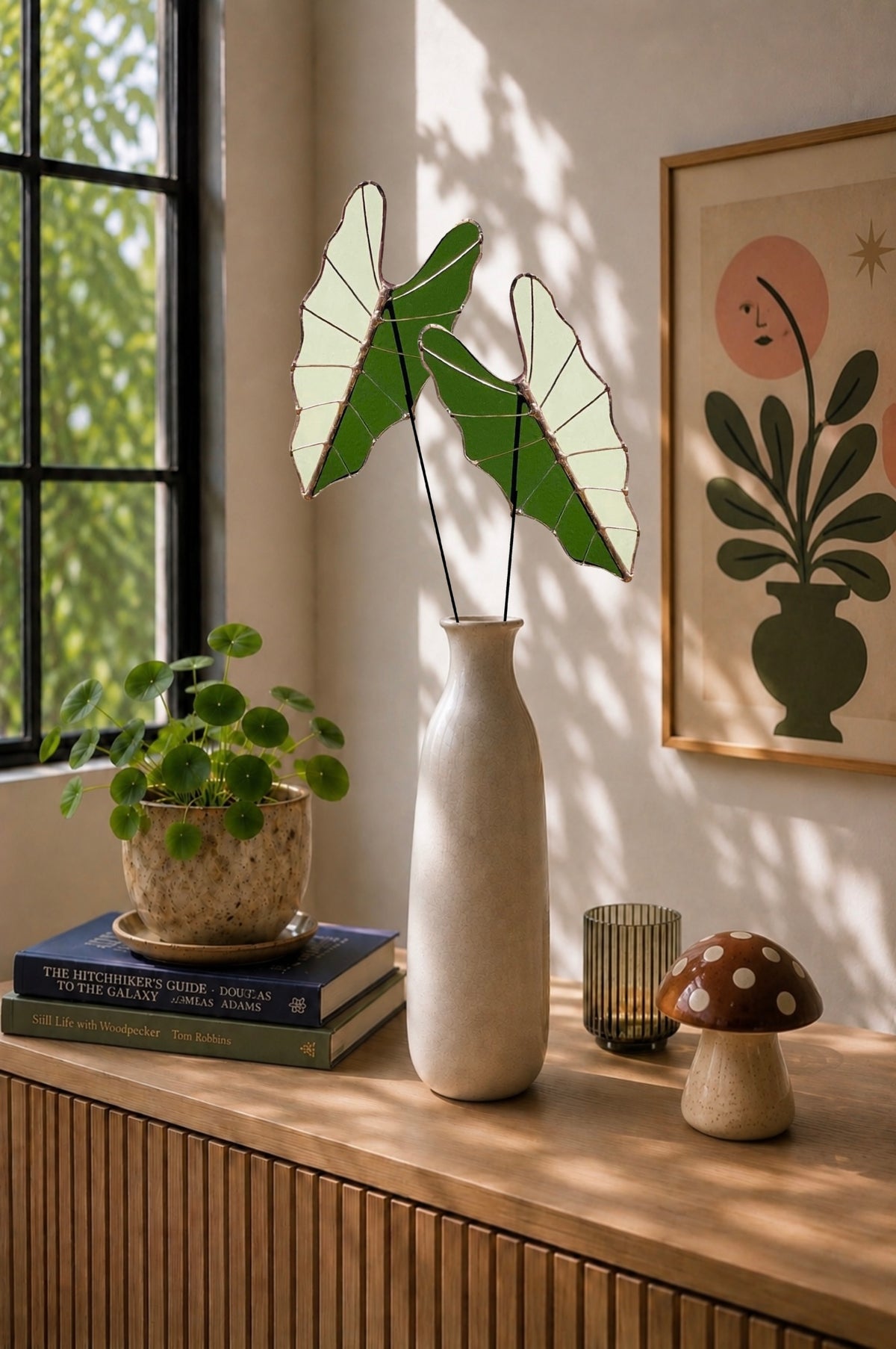 Stained Glass Alocasia Leaf Stem | Handmade Botanical Art