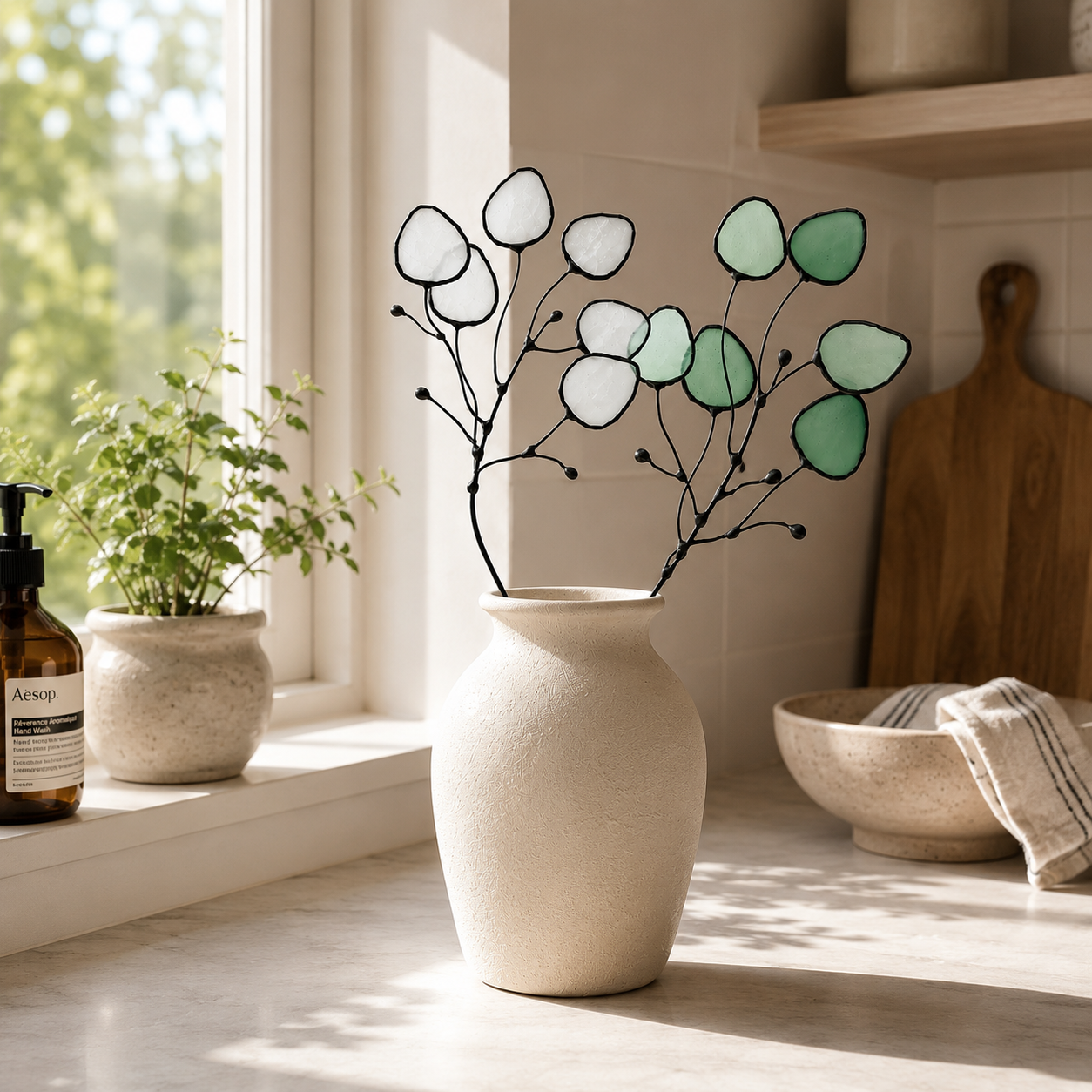 Glass Seafoam Eucalyptus Sprig - Samara Designs Studio