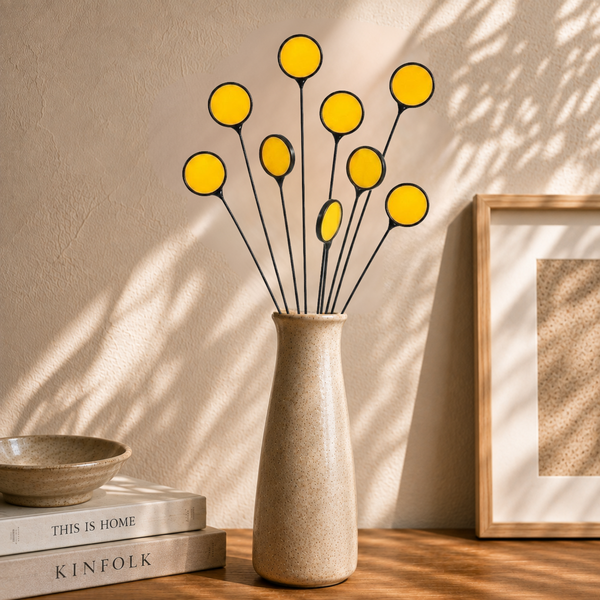 Stained Glass Billy Buttons | Set of 4 Yellow Craspedia Flower Stems