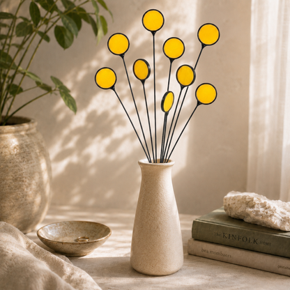 Stained Glass Billy Buttons | Set of 4 Yellow Craspedia Flower Stems