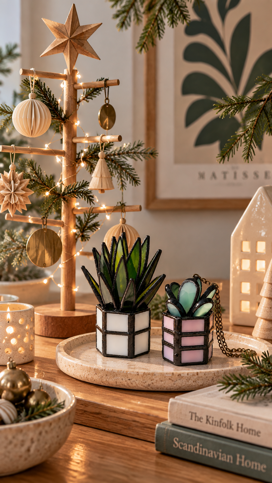 Mini Stained Glass Plant Ornaments