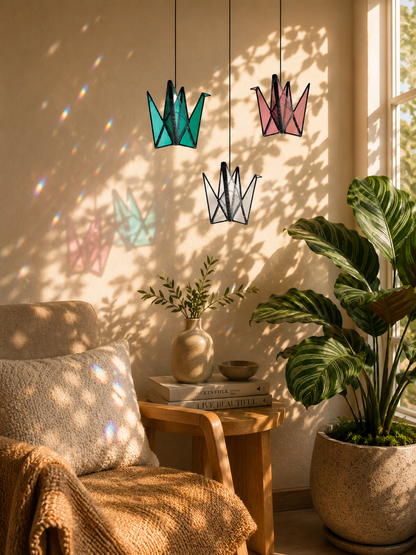 Stained Glass Origami Crane Suncatchers- Bird of Happiness - Samara Designs Studio