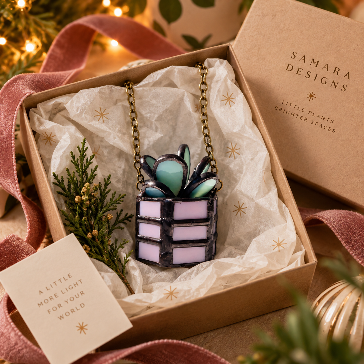Mini Stained Glass Plant Ornaments