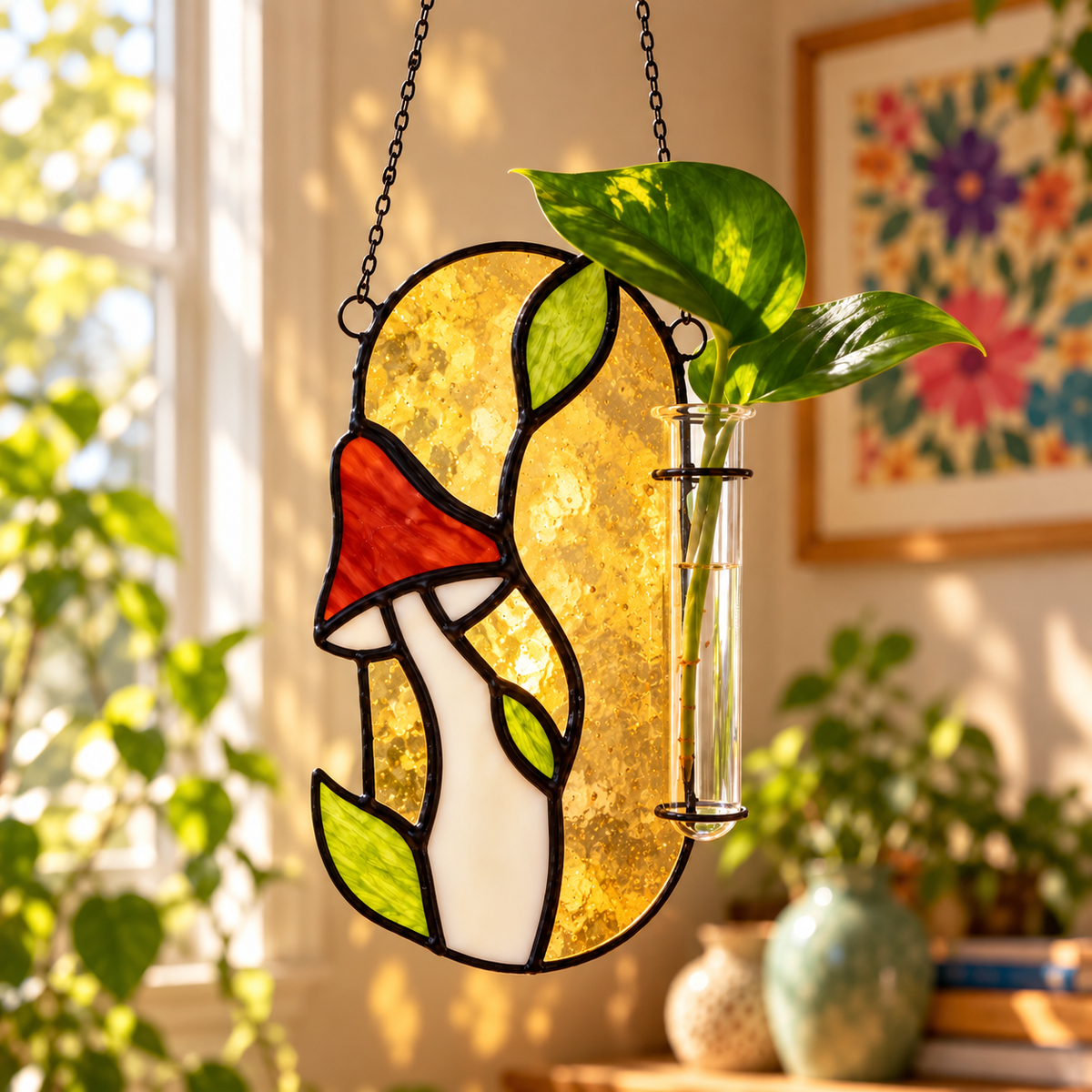Stained Glass Plant Propagation Station | Mushroom or Wildflower - Samara Designs Studio