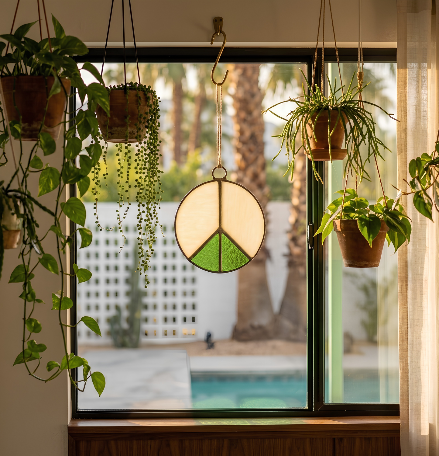 Retro Peace Sign Stained Glass Window Hanging - Samara Designs Studio
