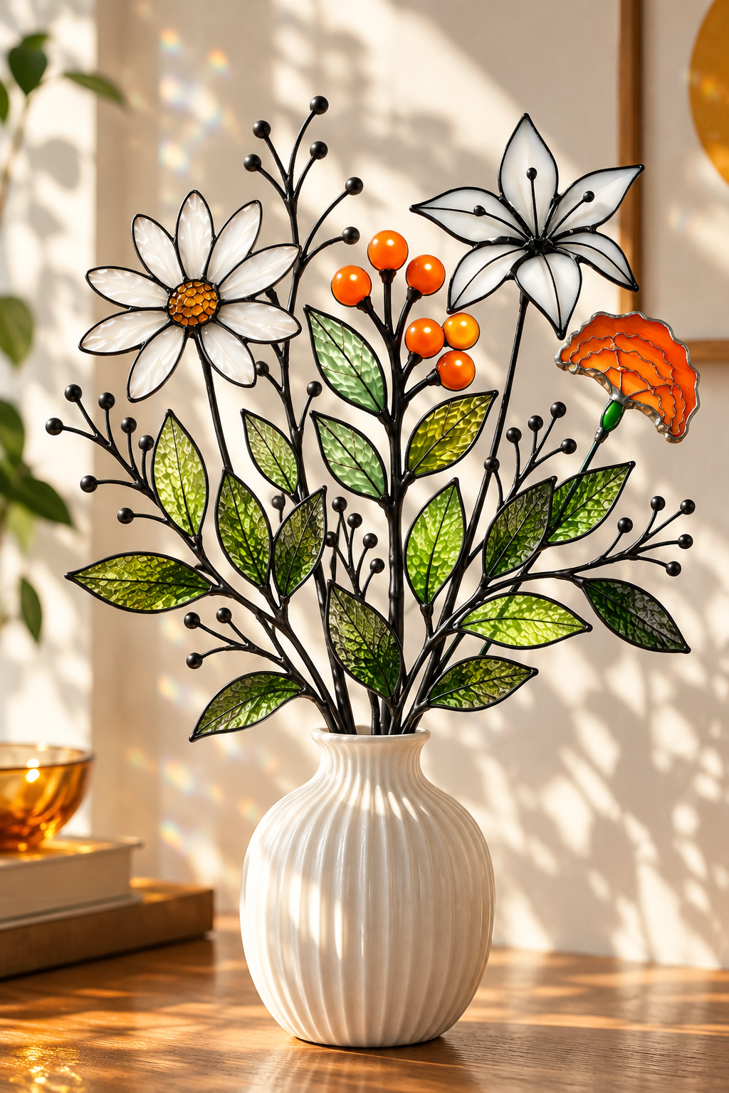 Orange Meadow | Stained Glass Botanical Bouquet - Samara Designs Studio