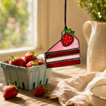 Mini Strawberry Cake Glass Suncatcher