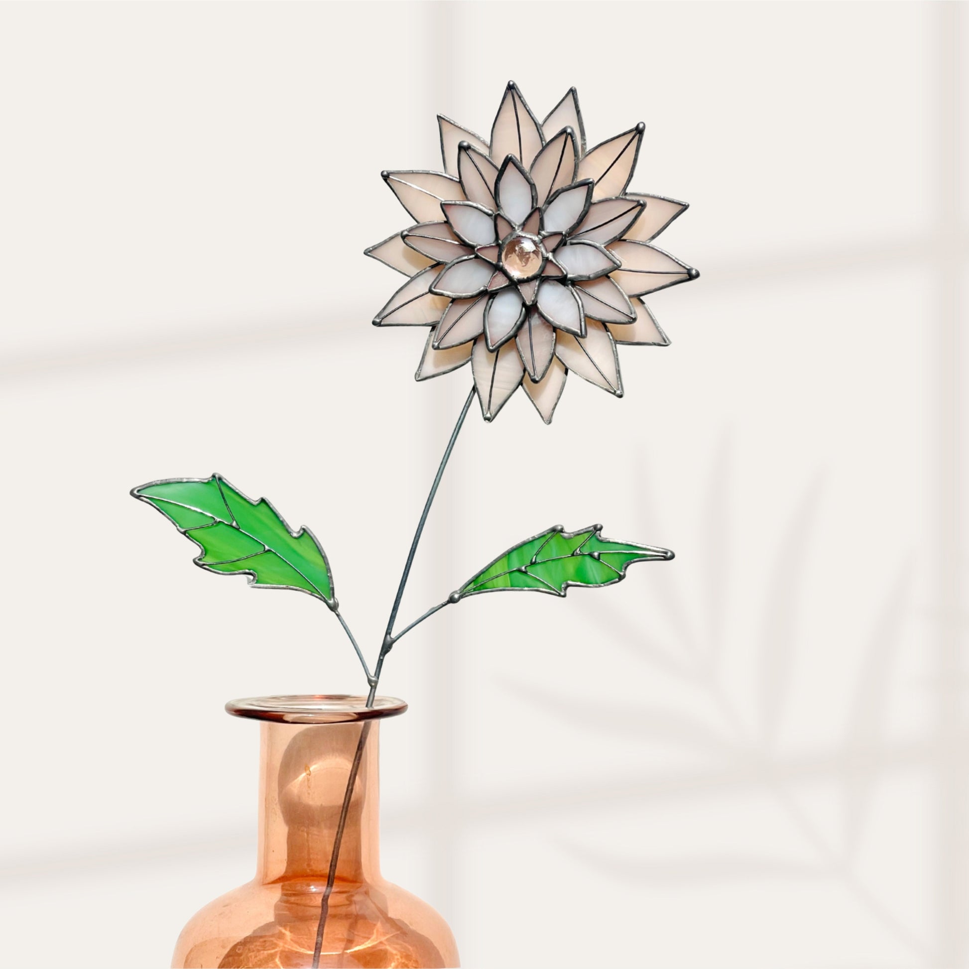 Peachy Pink 3D Stained Glass Dahlia Stem | Layered Glass Flower Art - Samara Designs Studio