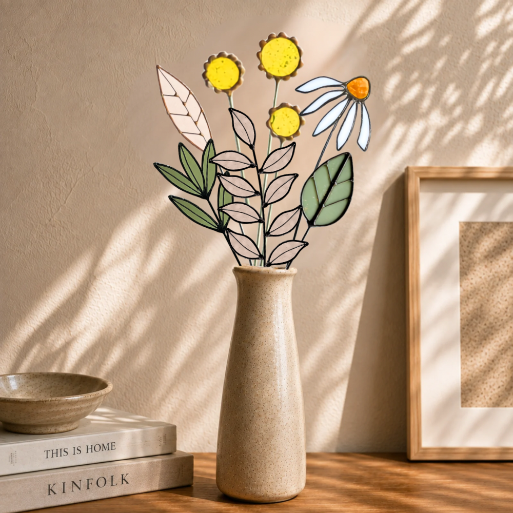 Stained Glass Wildflower Arrangement | Yellow Billy Buttons & White Coneflower