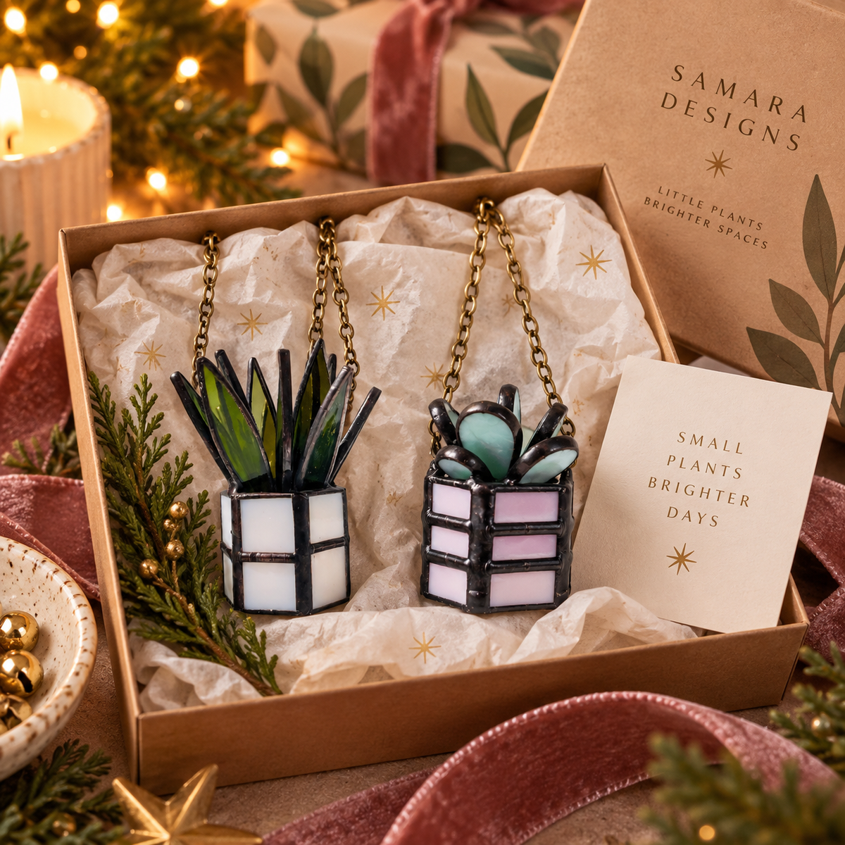Mini Stained Glass Plant Ornaments