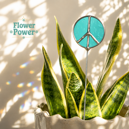 Glass Peace Sign Plant Stakes – Handmade Stained Glass Garden Decor - Samara Designs Studio