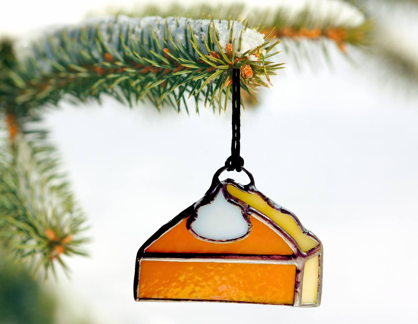 Stained Glass Dessert Gift Set – Strawberry Cake & Pumpkin Pie Ornaments, Thanksgiving Hostess Gift