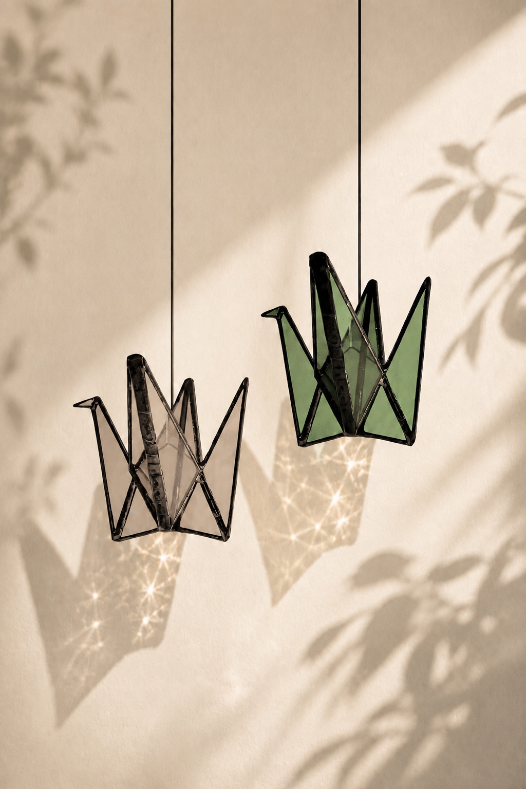 Japandi Stained Glass Origami Crane Suncatcher