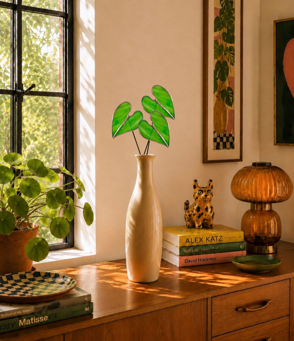 Small Stained Glass Elephant Ear Stems | Botanical Vase Decor & Plant Stakes