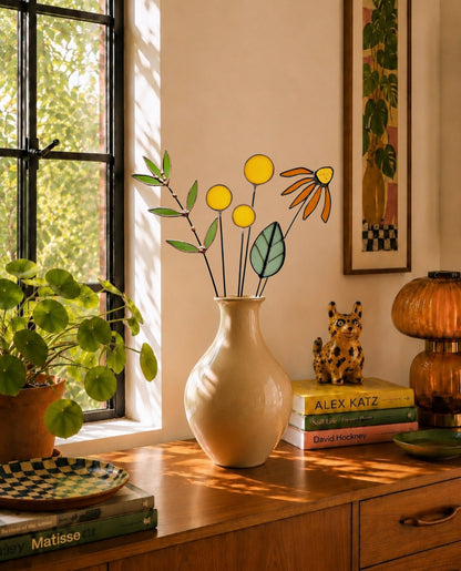 Stained Glass Wildflower Arrangement | Handmade Botanical Glass Bouquet