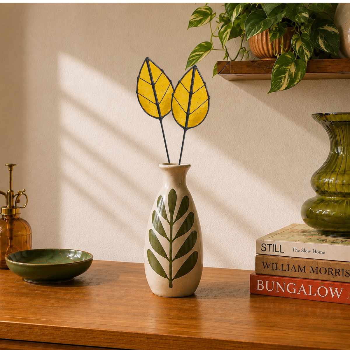 Handmade Stained Glass Leaf Stems & Plant Stakes