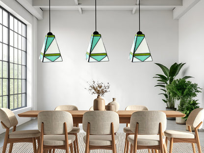GeoGlow Mid-Century Modern Stained Glass Pendant – Designer Trio Set of 3 - Samara Designs Studio
