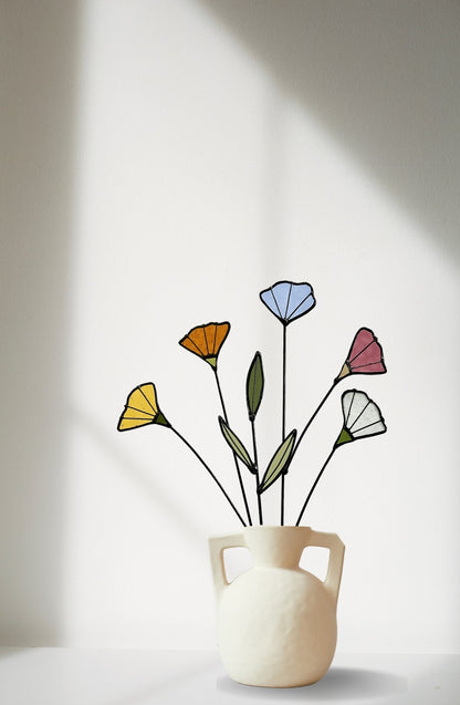 Handmade Stained Glass Wildflower Arrangement – Colorful Mixed Blooms