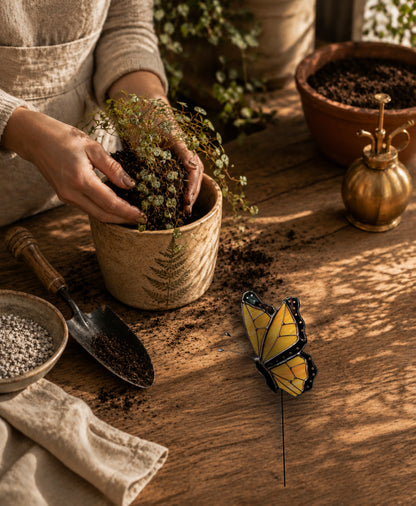 Stained Glass Monarch Butterfly Plant Stake: Best Gift Idea for Plant Lovers - Samara Designs Studio