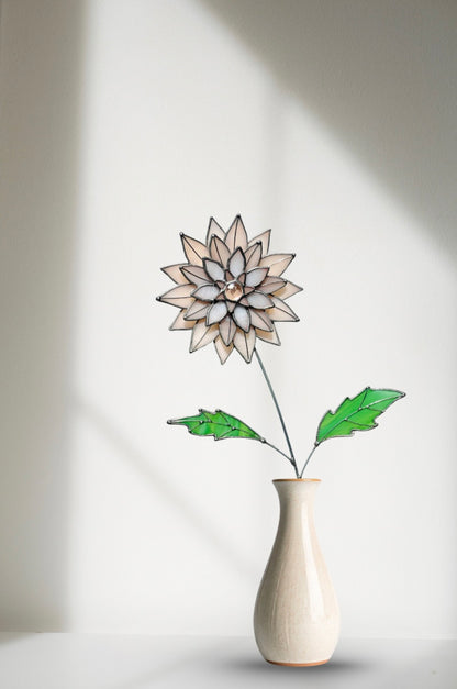 Peachy Pink 3D Stained Glass Dahlia Stem | Layered Glass Flower Art - Samara Designs Studio
